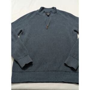Nordstrom‎ Sweater Mens Quarter Zip Navy Cashmere Cotton Pullover Small Academia